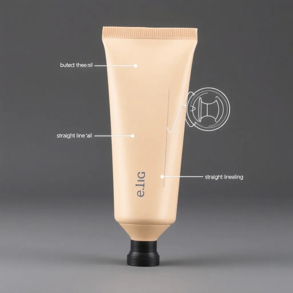 Blue recyclable cosmetic tube with technical diagrams showing cap, tube thread, and open tail components